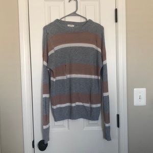 peach gray and white striped sweater